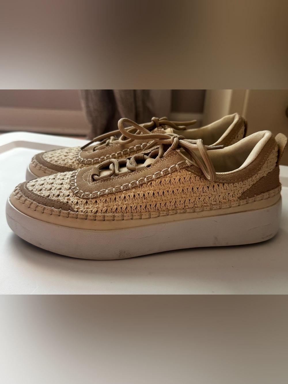 Outwoods Braided Platform Sneakers in Beige and Tan